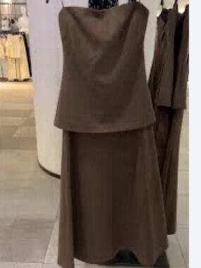 Zara Brown Strapless A-Line Skirt Set